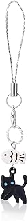 Black Cat Phone Charm with Fish and Cat Design