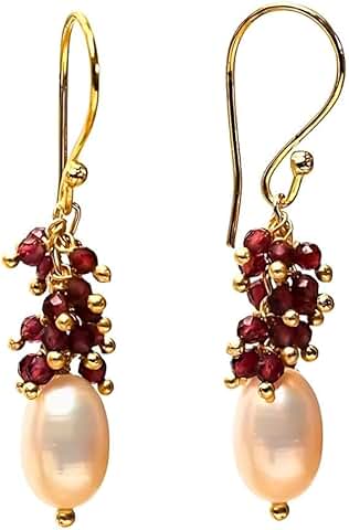 Fresh Pearl Drop Earrings with Gemstone Beads
