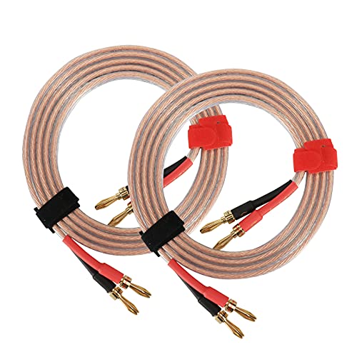 1 Pair HiFi 13AWG Speaker Cables High Strand Count Oxygen-Free Copper (OFC) Wire with Dual Gold Plated Banana Plug Tips Audiophile Grade 6FT(6FT)