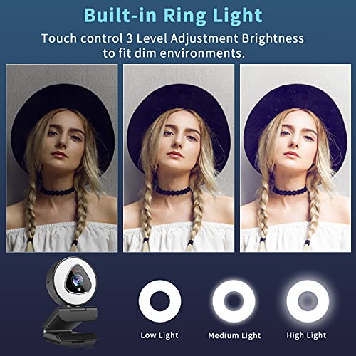 Streaming Webcam with Light - 1080P HD Web Camera with Microphone, Auto Focus Stream Cam, USB Camera with Digital Zoom for Twitch Desktop | Computer | Laptop | PC | Xbox Gaming, Zoom Meeting