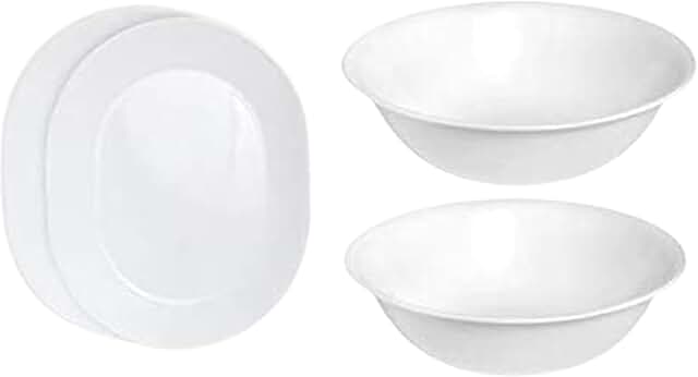 Set of 4 white serving platters and bowls
