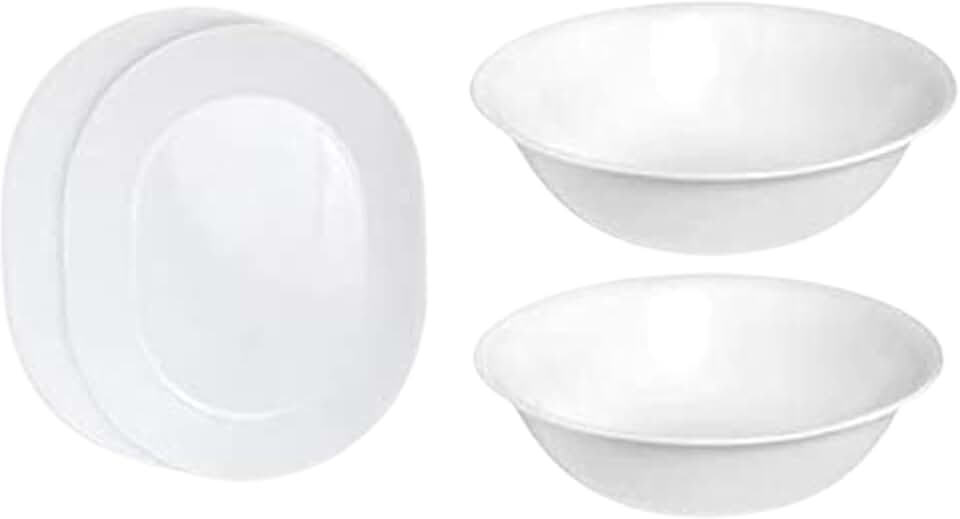 Set of 4 white serving platters and bowls