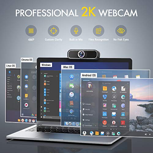 2K Webcam with Microphone for Desktop,Web Camera Computer Camera with Tripod, USB Streaming Webcams for PC, Laptop, Desktop, Video Camera for Computer,Mac Windows Grey