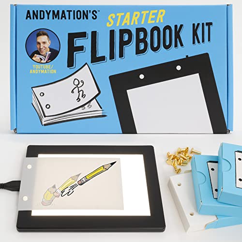 Official 's Flipbook Starter Kit for Kids & Adults with LED Light Pad for Drawing & Tracing Animation, Premium Pre-drilled Flip Book Paper, Removable Binding Screws