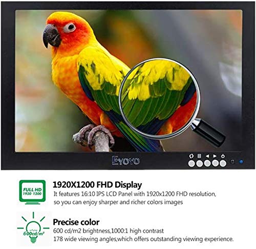 10 Inch IPS LCD HDMI Monitor 1920x1200 Full HD Monitor with HDMI/BNC/VGA/USB Input and Speaker for FPV Video Display DVD PC Laptop
