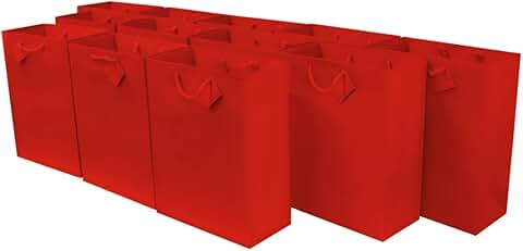 Red Gift Bags with Handles, 12 Pack, 7.5x3.5x9