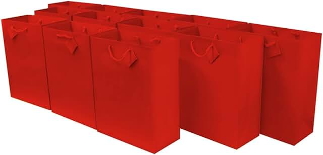 Red Gift Bags with Handles, 12 Pack, 7.5x3.5x9