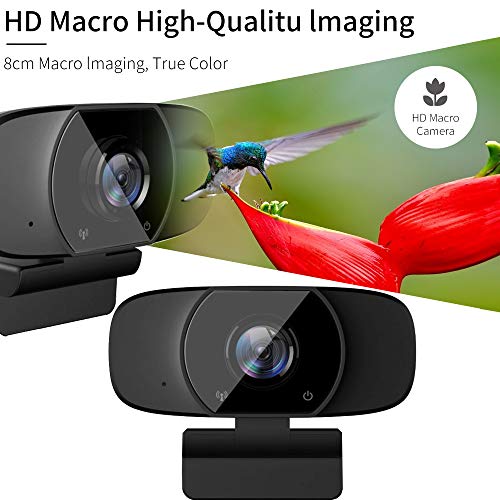 Webcam with Microphone, HD1080P PC Webcam Laptop Plug and Play USB Webcam Streaming Computer Web Camera with 110-Degree View Angle, Desktop Webcam for Video Calling Recording Conferencing