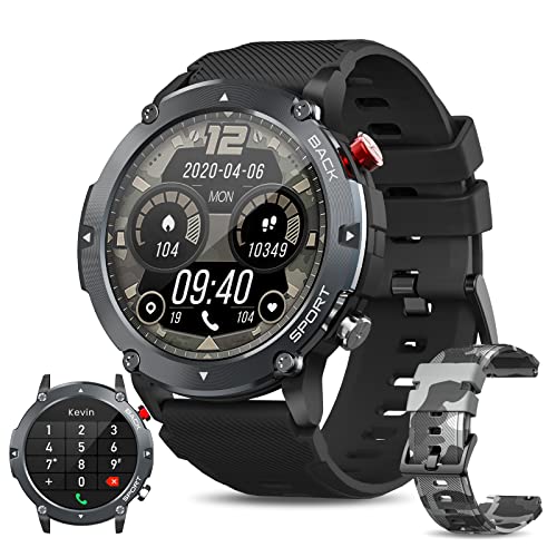 Military Smart Watch for Men(Answer/Make Calls), 2022 Tactical Bluetooth Smart Watch for Android and iPhone, IP68 Waterproof Rugged Outdoor Watch, Fitness Tracker with Heart Rate/SpO2/Sleep Monitor