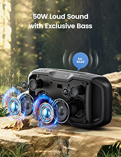 Bluetooth Speakers, 50W Loud Portable Speaker with Subwoofers, 30H Playtime, Ex-bass Technology, 100 Speakers Multiple Pairing, IPX5 Waterproof Outdoor Speaker for Beach/Pool/Party/Camping/Yard