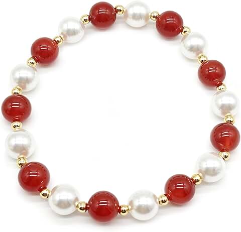 Red and white shell pearl Christmas bracelet for women