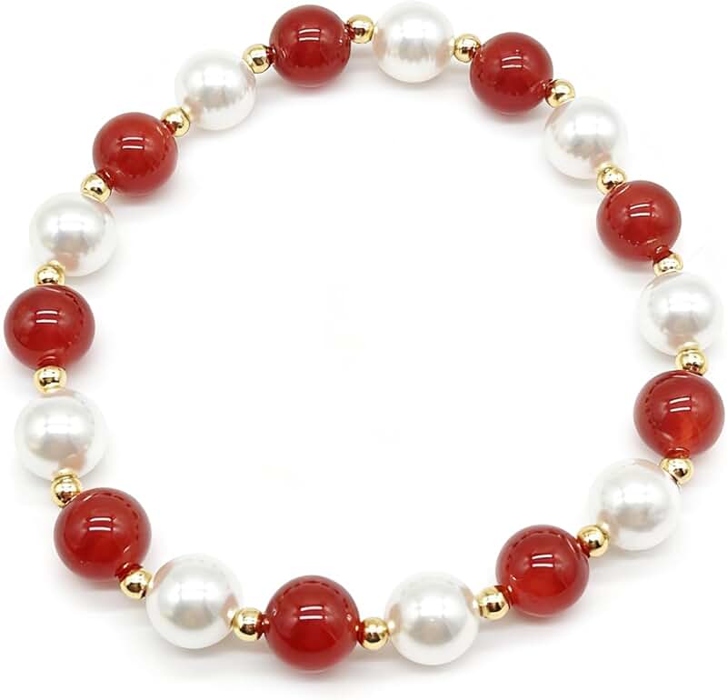 Red and white shell pearl Christmas bracelet for women