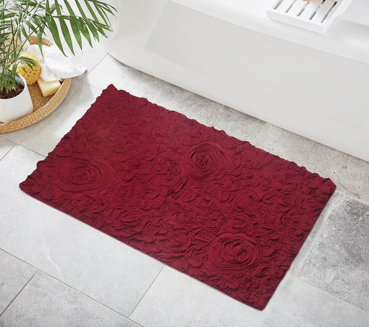 24"x40" Red Cotton Tufted Bath Rug
