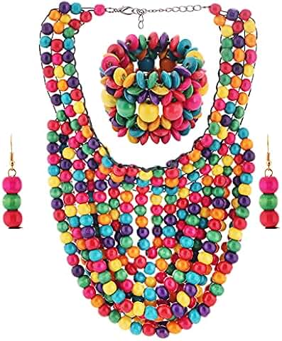 Multicolor Wooden Beaded Layered Necklace for Women