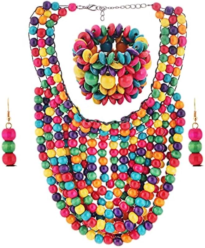 Multicolor Wooden Beaded Layered Necklace for Women