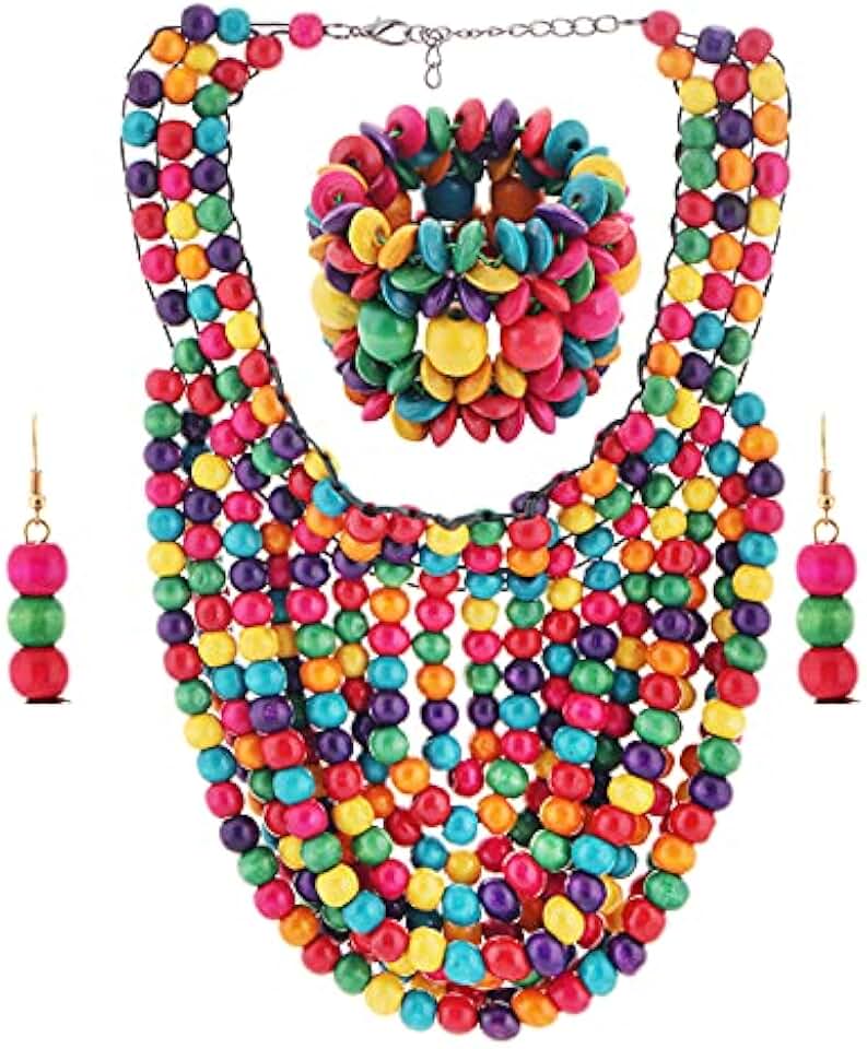 Multicolor Wooden Beaded Layered Necklace for Women
