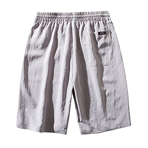 ZHUYOU Mens Straight Shorts Cotton Lightweight Elastic Drawstring Casual Sports Short Relaxed Fit Summer Outdoor Beach Shorts Grey