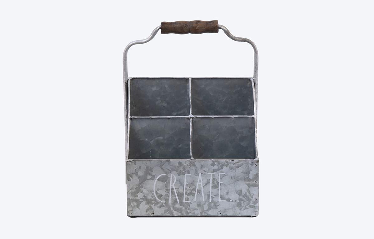 Galvanized Steel Desktop Organizer with Four Compartments