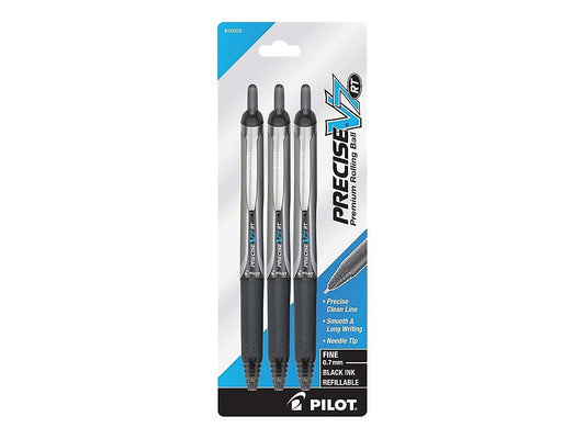 Refillable Fine Point Black Ink Rolling Ball Pens, 3-Pack