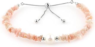 Natural Pink Opal Beads Slider Bolo Bracelet with Pearl and Crystals