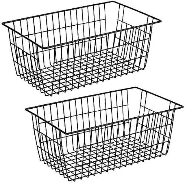 Large Black Metal Storage Baskets for Kitchen and Pantry