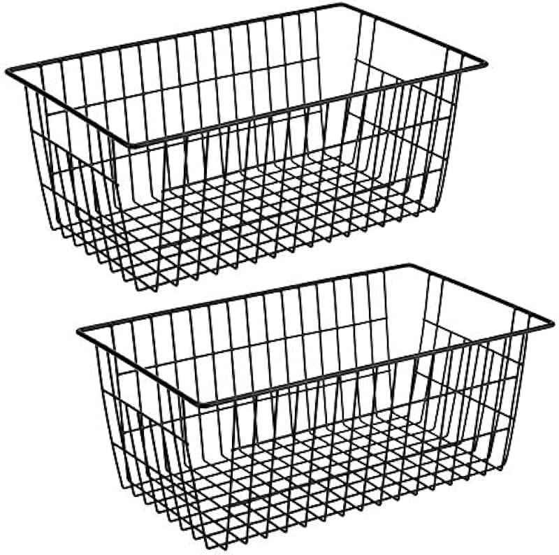 Large Black Metal Storage Baskets for Kitchen and Pantry