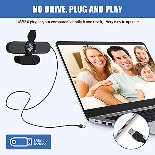 Webcam with Microphone, 1080P HD Streaming USB Computer Webcam with Privacy Cover,Plug and Play Game and More