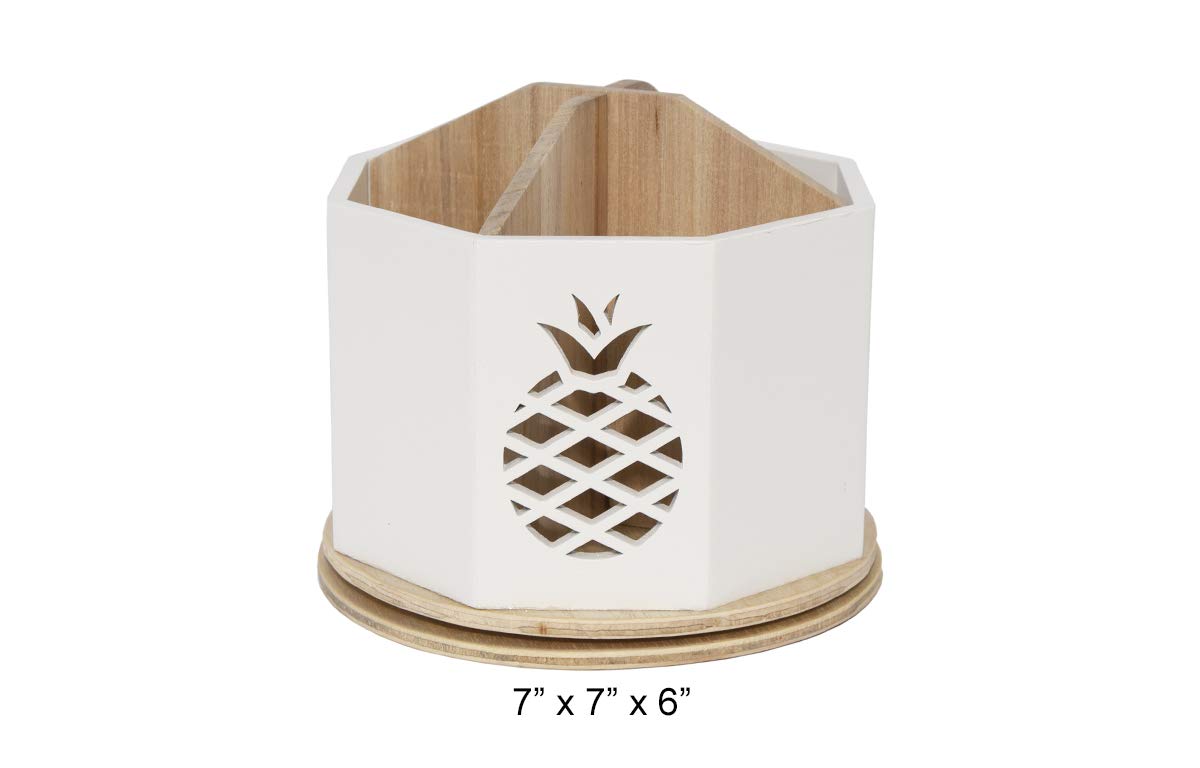 Wooden Spinning Desk Organizer with Pineapple Cutout