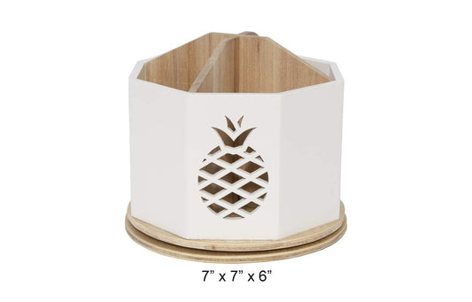 Wooden Spinning Desk Organizer with Pineapple Cutout