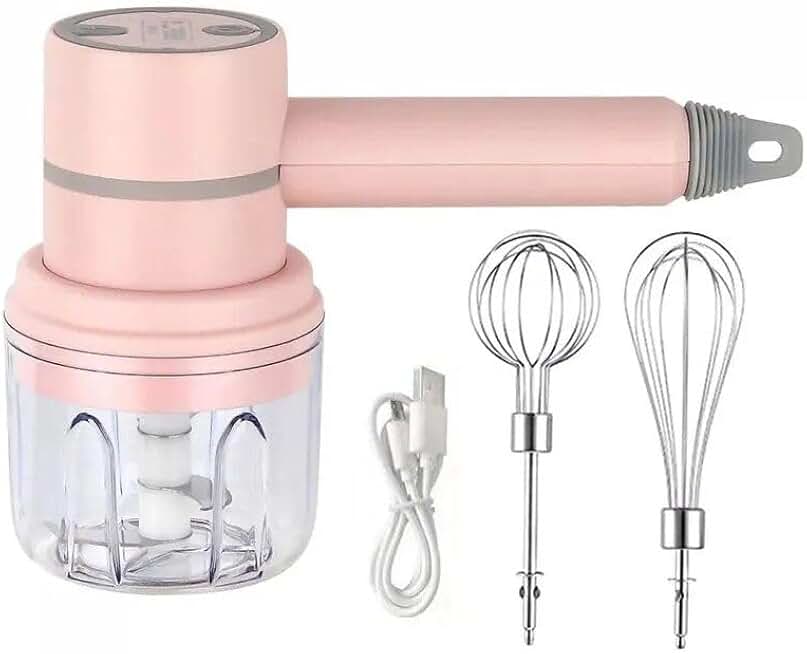 Pink 3-Speed Handheld Electric Food Mixer for Baking and Cooking