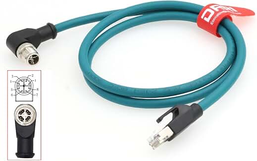 Right Angle M12 to RJ45 Ethernet Cable for Industrial Cameras and Scanners