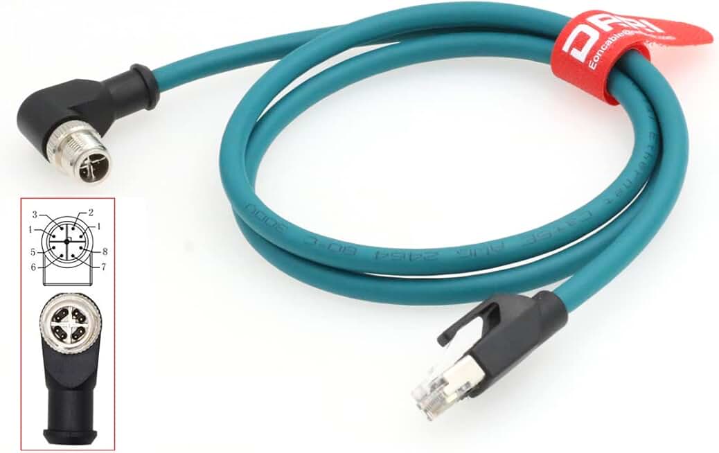 Right Angle M12 to RJ45 Ethernet Cable for Industrial Cameras and Scanners