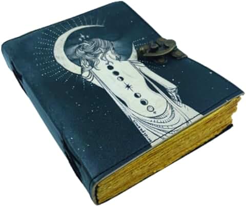 Lady with Moon Leather Journal, 6x8 inches