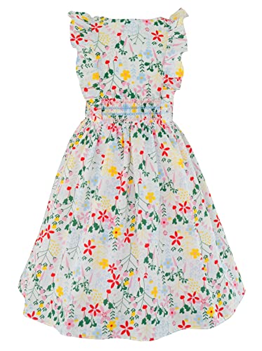 Girls 3M-16 Ivory Floral Pinafore Ruffle Smocked Waist Dress (3 Months)