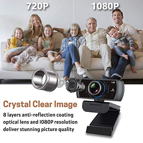 N980P 1080P 60FPS Webcam with Microphone, HD USB Computer Camera, Built-in Dual Noise Reduction Mics, 120 Degrees Wide-Angle for Zoom/Skype/FaceTime/Teams, PC Mac Desktop (Renewed)