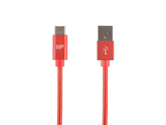 3 Feet Red USB-C to USB-A Nylon-Braid Cable