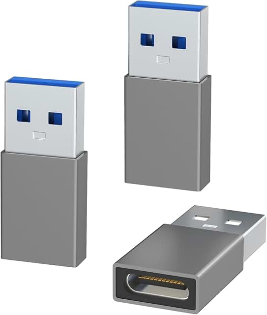 Three USB to USB C adapters for charging and data transfer