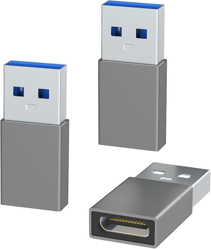 Three USB to USB C adapters for charging and data transfer