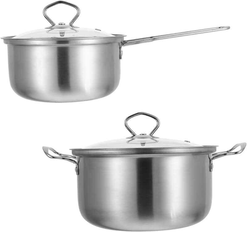 Set of 2 stainless steel milk and soup pots