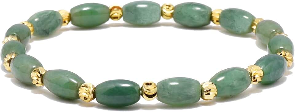 Natural Jade Beaded Bracelet for Women, Green, 6.5-8 inch