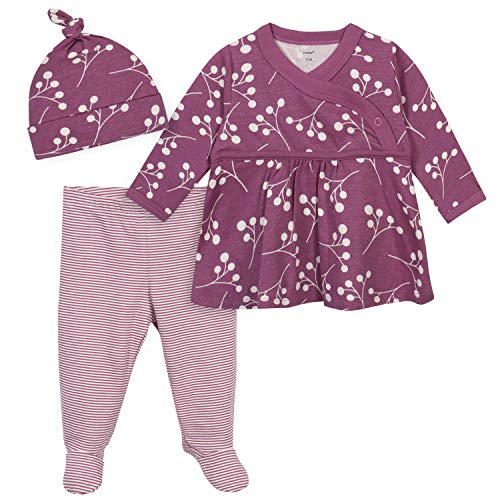 Baby Girls 3-Piece Shirt, Footed Pant, and Cap Set, Pink, 3-6 Months