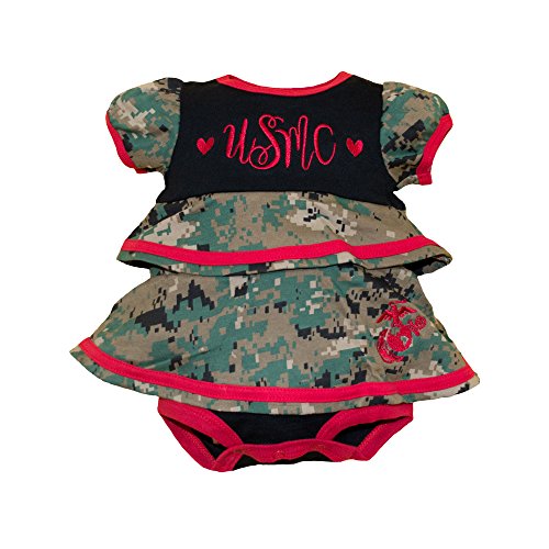 Girl's USMC Blues Style Embroidered Ruffle Dress, Camo, 3-6 Months
