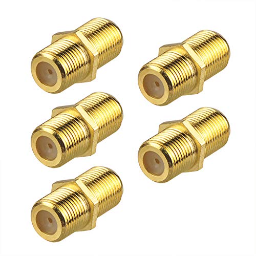 Coaxial Cable Connector, RG6 Coax Cable Extender F-Type Gold Plated Adapter Female to Female for TV Cables, 5-Pack