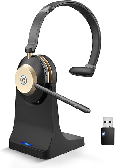 Wireless Headset with Mic, 45Hrs, Noise Cancelling, USB
