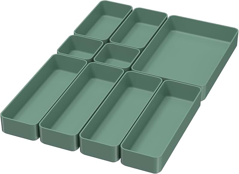 9-Piece Green Stackable Drawer Organizer Set