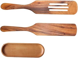 Heat-resistant wooden spatula with long handle for cooking