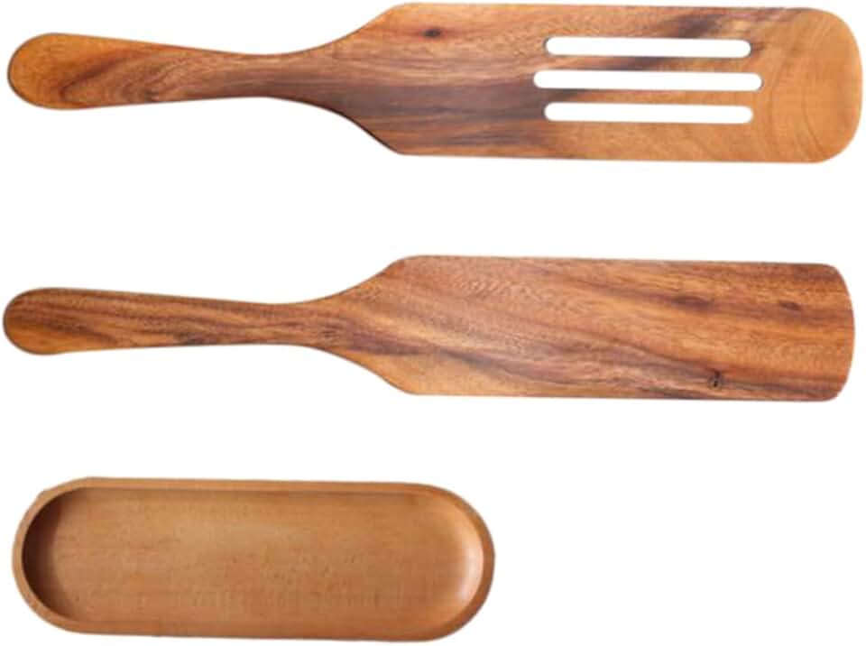 Heat-resistant wooden spatula with long handle for cooking