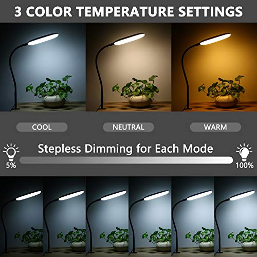 LED Desk Lamp with Clamp, 10W Swing Arm Lamp with Flexible Gooseneck, 3000-10000K, 3 Color Modes & 30 Brightness Levels, Eye-Caring Clip on Task Lamp for Home Office (Black)