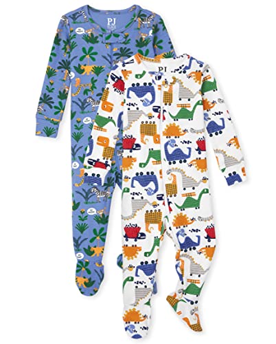 The Children s  Baby 2 Pack and Toddler Snug Fit 100  Cotton Zip-Front One Piece Footed Pajama, Safari Dino, 6-9 Months