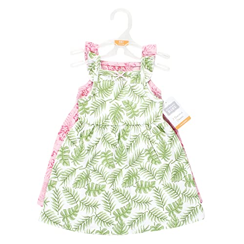 Girls Cotton Dresses, Palm Leaf, 3-6 Months